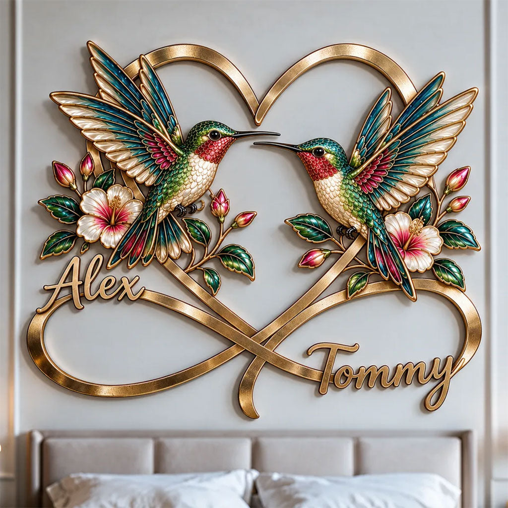 Beautiful Hummingbird Couple Bedroom Decor - Personalized Hummingbird 3D Printed Cut Metal Sign