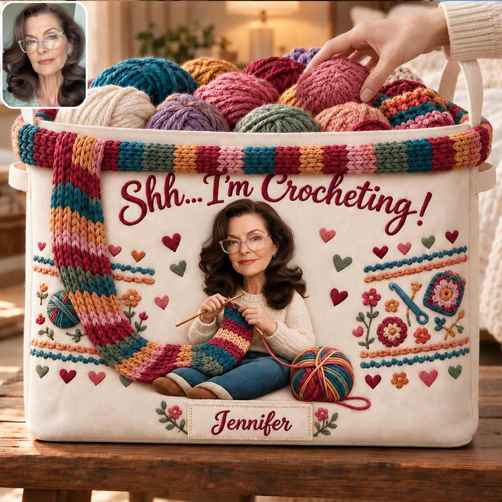 Chut, je crochète - Panier de rangement rectangulaire personnalisé