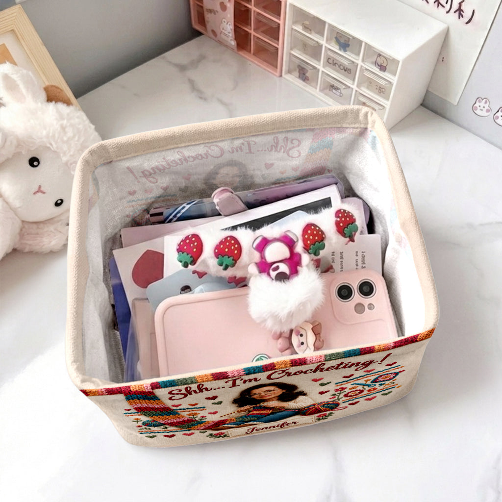Chut, je crochète - Panier de rangement rectangulaire personnalisé