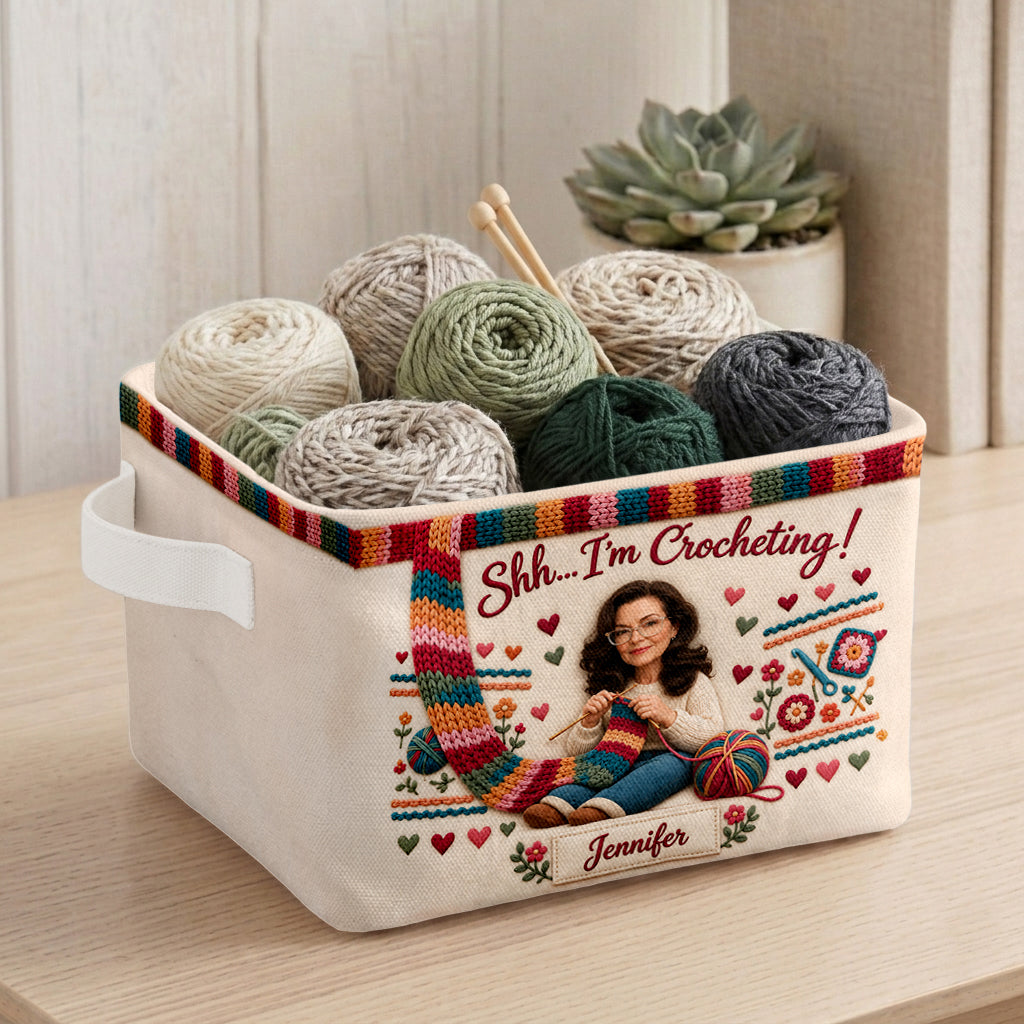Chut, je crochète - Panier de rangement rectangulaire personnalisé