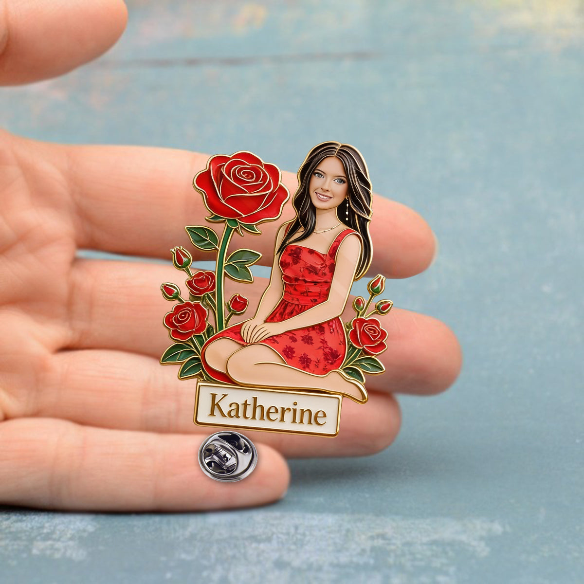 Épingle personnalisée « Amour de soi » avec photo et fleur de naissance - Épingle personnalisée