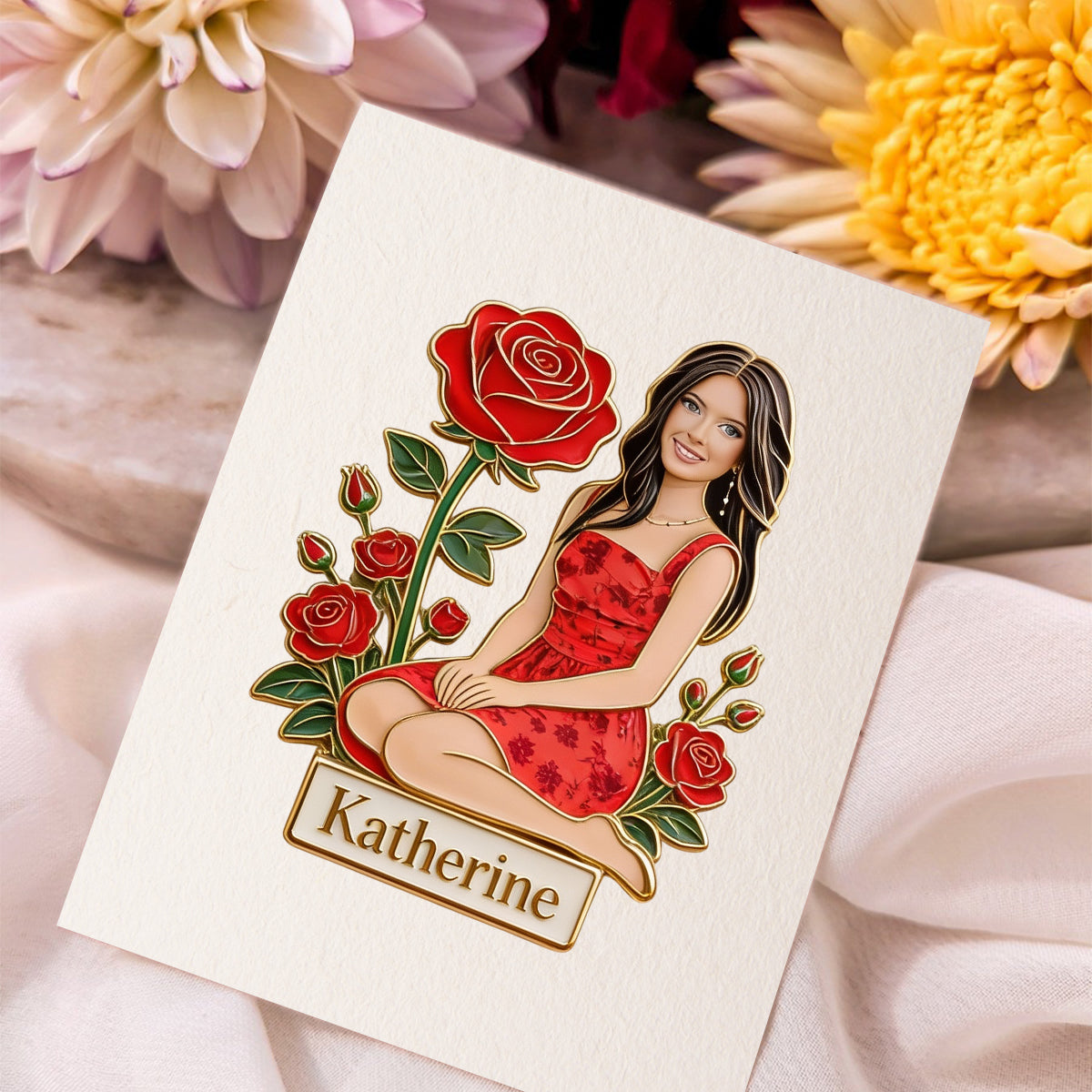 Épingle personnalisée « Amour de soi » avec photo et fleur de naissance - Épingle personnalisée