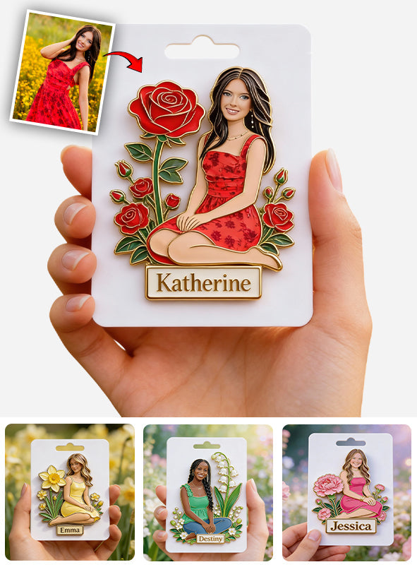 Épingle personnalisée « Amour de soi » avec photo et fleur de naissance - Épingle personnalisée
