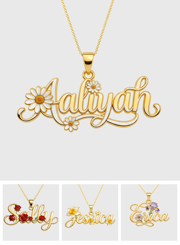 Personalisierte Geburtsblume – Halskette mit Metallanhänger in Form der Selbstliebe (individuell gestaltet)