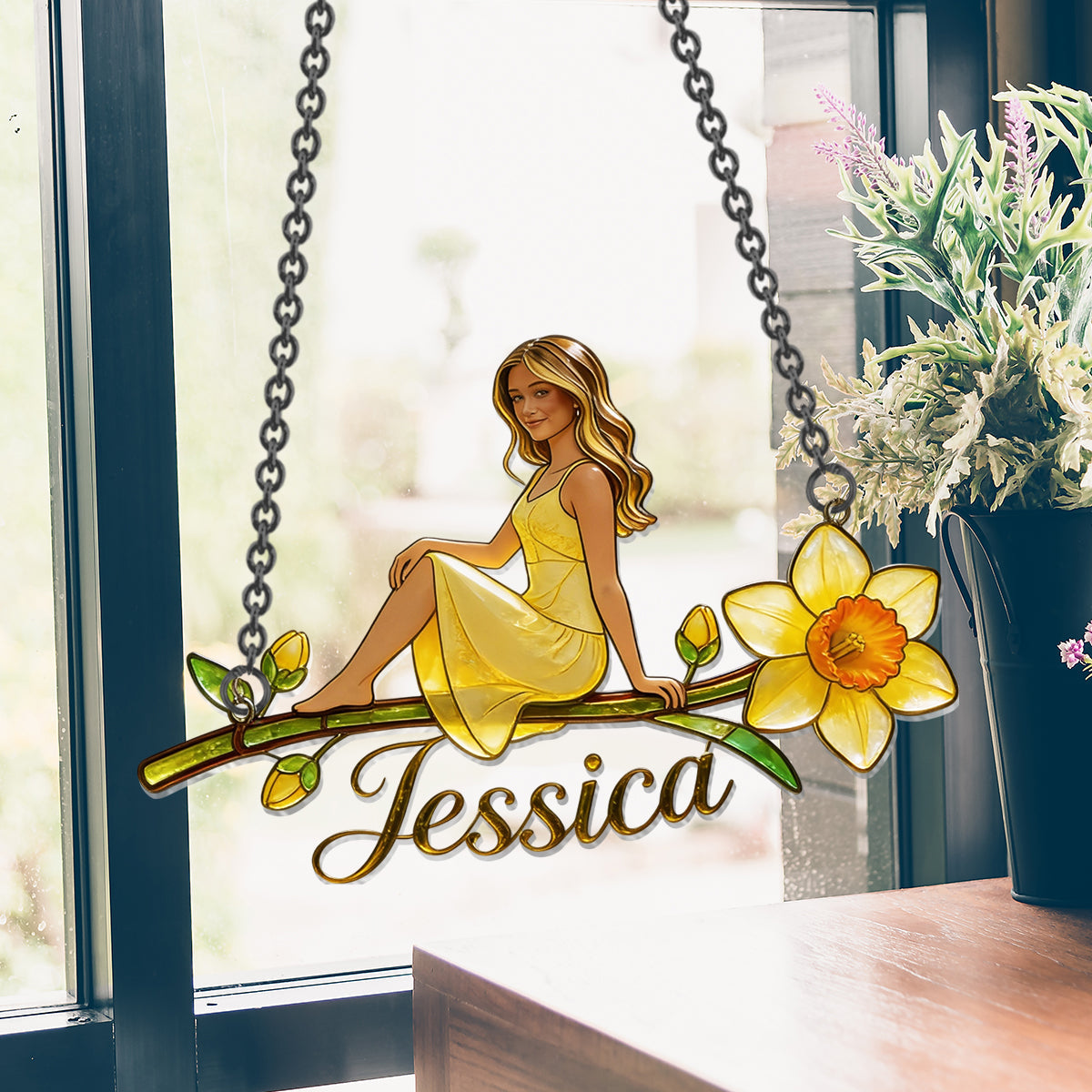 Custom Any Photo Birth Flower - Personalized Self Love Window Hanging Suncatcher Ornament