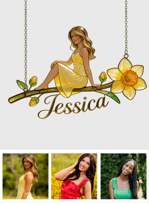 Custom Any Photo Birth Flower - Personalized Self Love Window Hanging Suncatcher Ornament