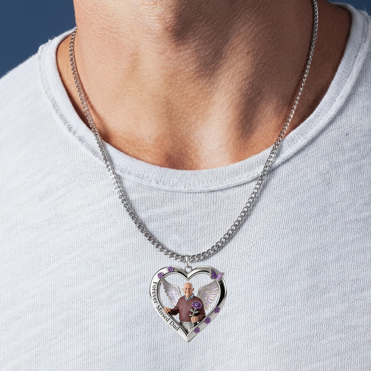 Any Photo Forever Missed Custom Flower - Personalized Memorial Shaped Metal Pendant Necklace