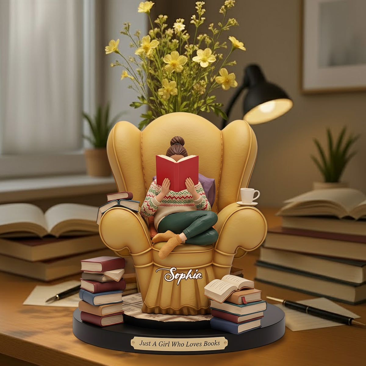Juste une fille qui aime les livres - Vase à fleurs en acrylique en forme de livre personnalisé