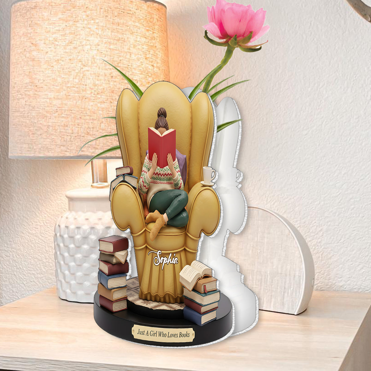 Juste une fille qui aime les livres - Vase à fleurs en acrylique en forme de livre personnalisé