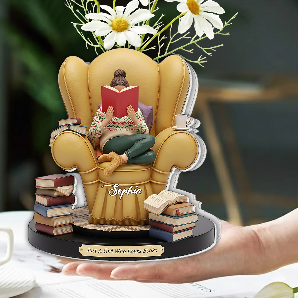 Juste une fille qui aime les livres - Vase à fleurs en acrylique en forme de livre personnalisé