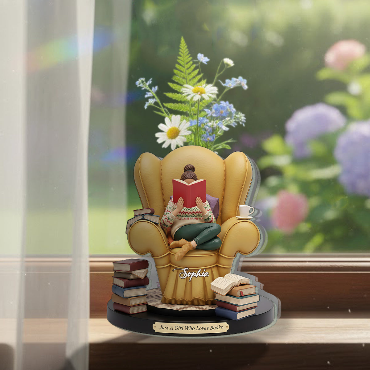 Juste une fille qui aime les livres - Vase à fleurs en acrylique en forme de livre personnalisé