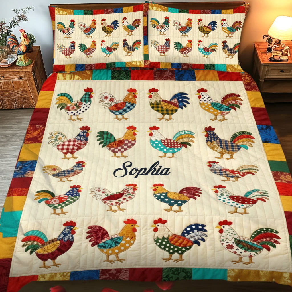 Ensemble de courtepointe personnalisé « Love Chicken »