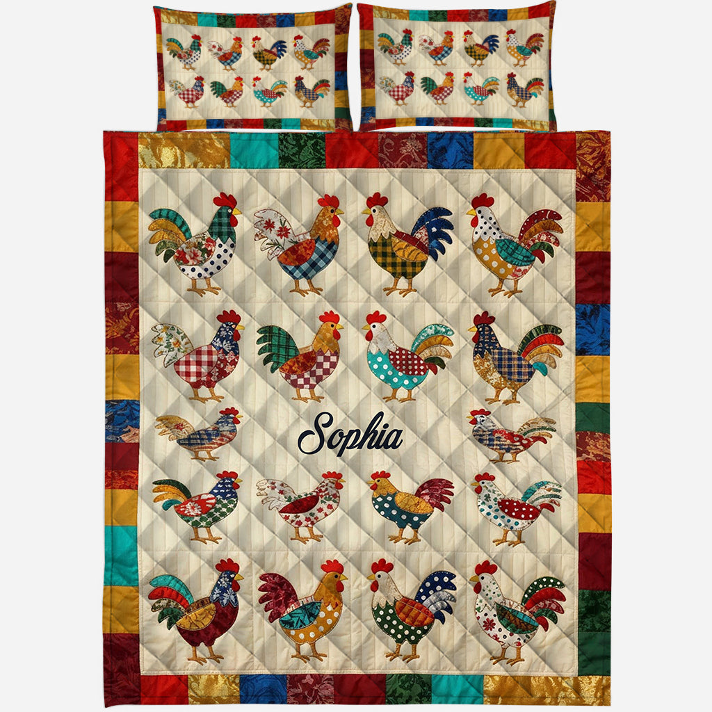 Ensemble de courtepointe personnalisé « Love Chicken »