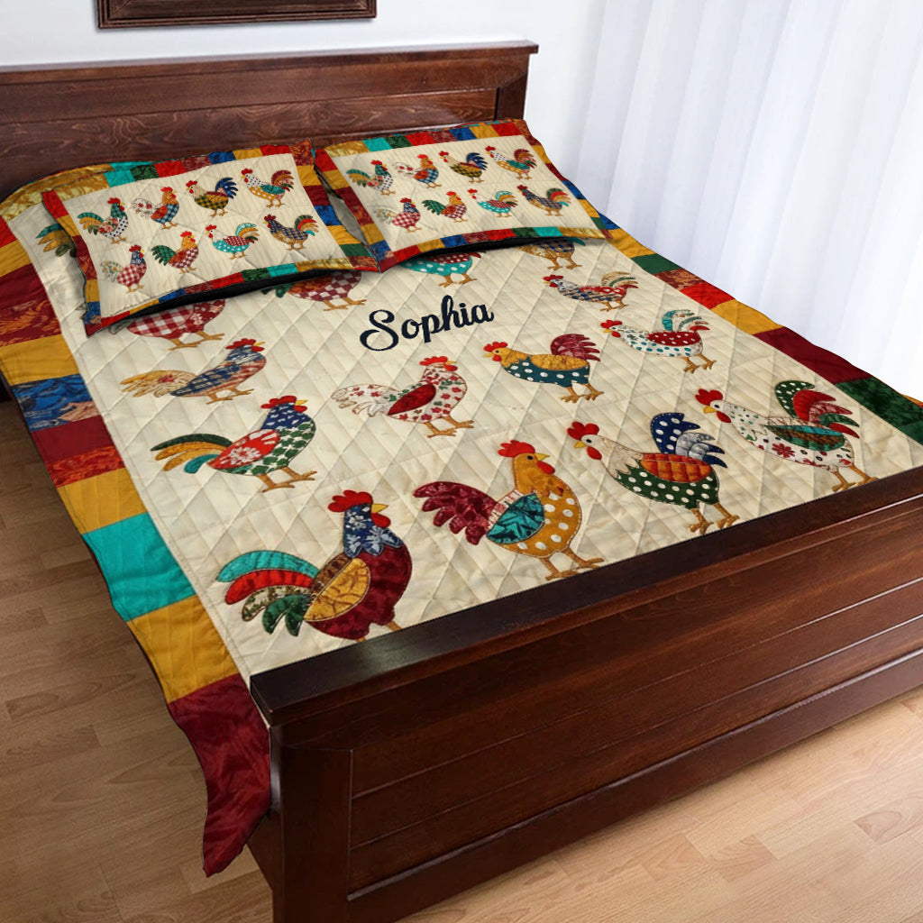 Ensemble de courtepointe personnalisé « Love Chicken »