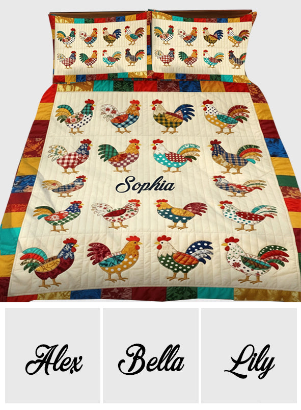 Ensemble de courtepointe personnalisé « Love Chicken »