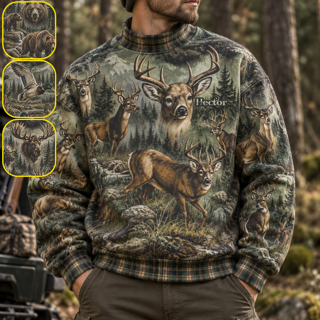 90s Retro Hunting Gift - Personalized Hunting Mock Neck Sweatshirt