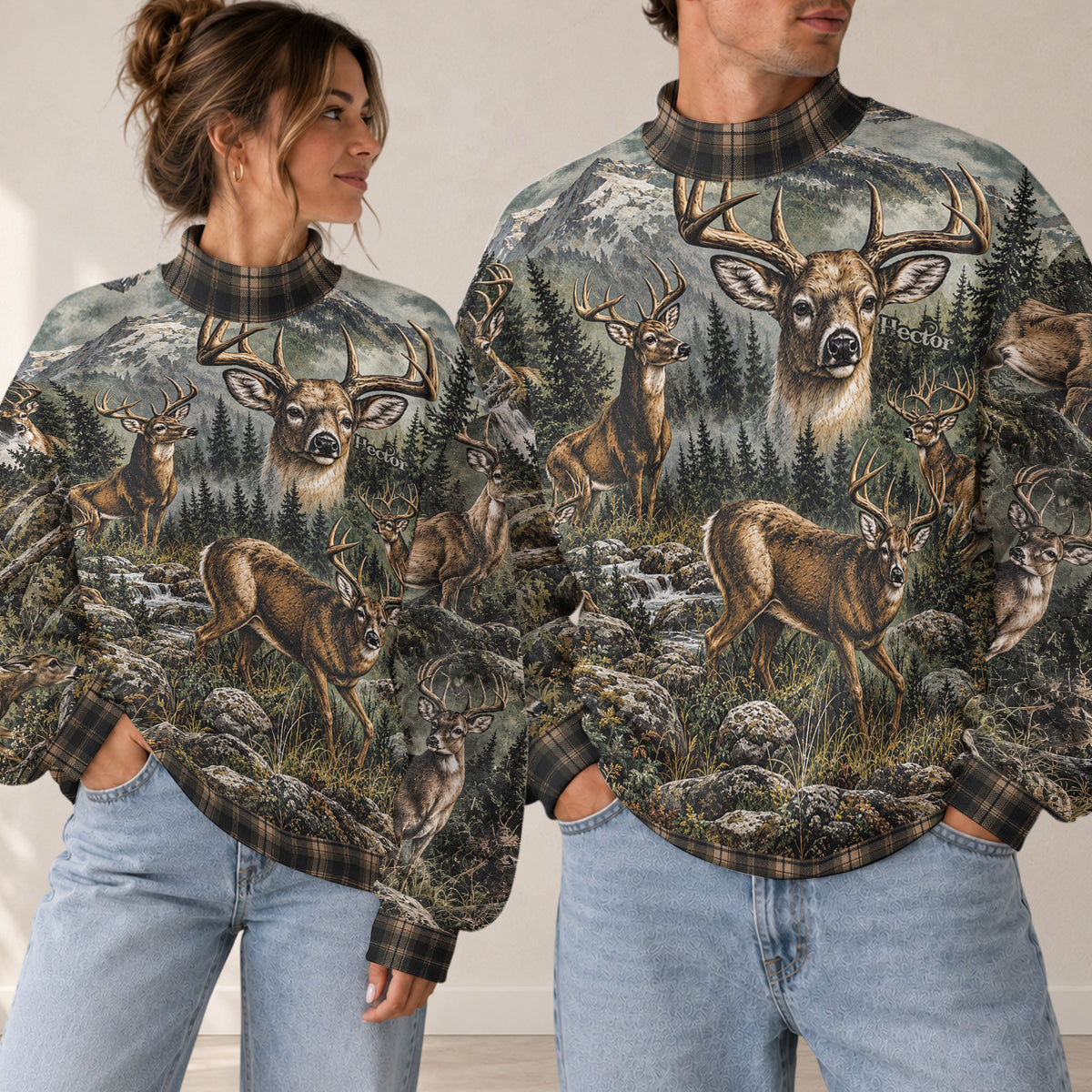 90s Retro Hunting Gift - Personalized Hunting Mock Neck Sweatshirt