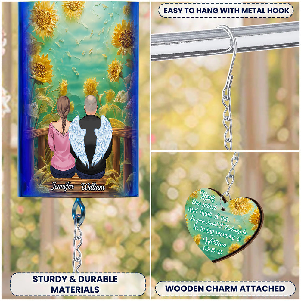 Hear The Wind And Think Of Me - Personalized Memorial Wine Bottle Wind Chime