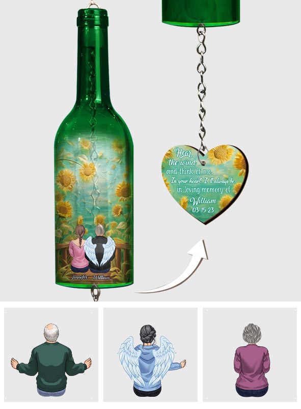 Hear The Wind And Think Of Me - Personalized Memorial Wine Bottle Wind Chime