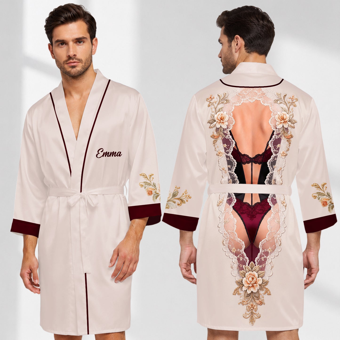 Pretty Girl - Personalized Spicy Couple Satin Robe