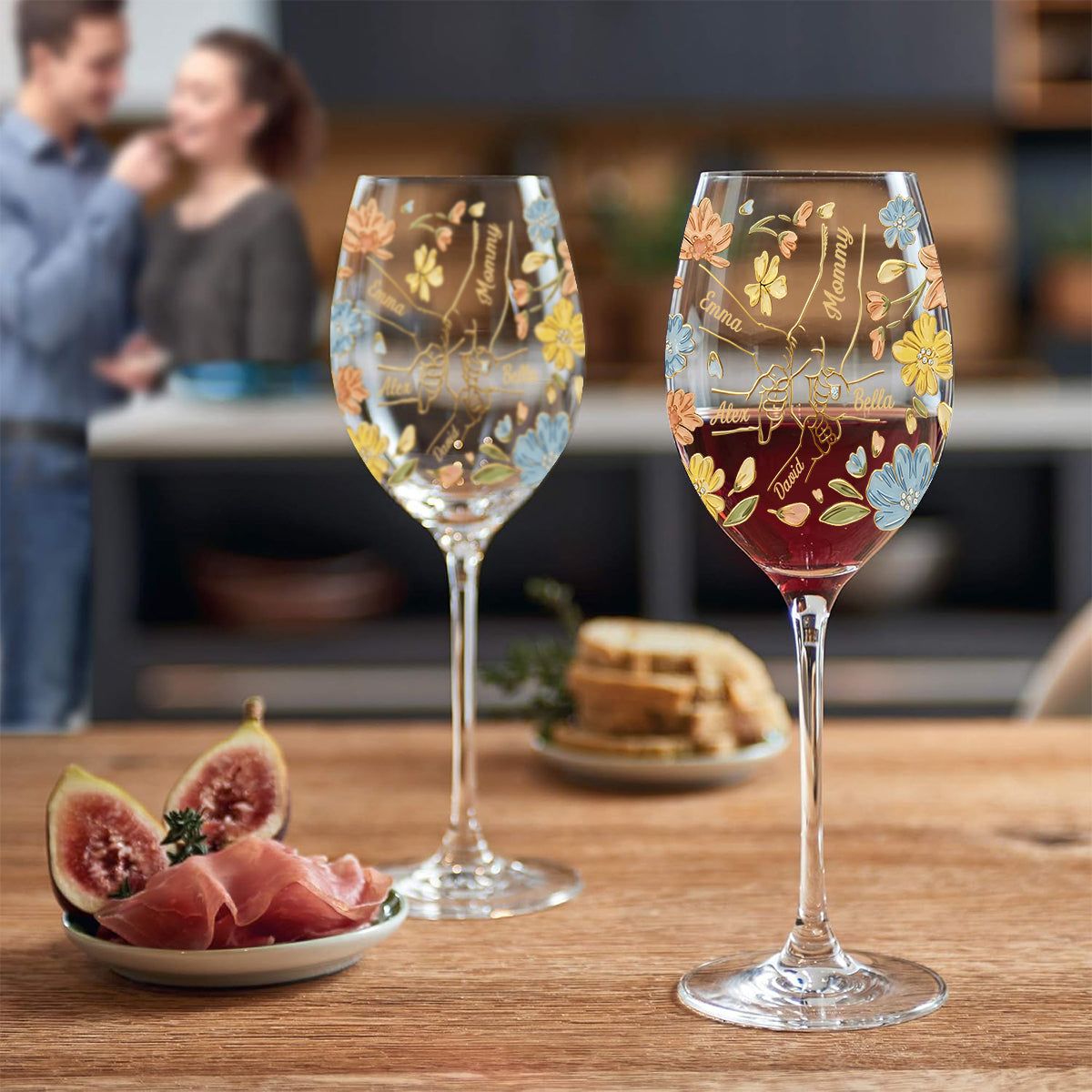 Hand In Hand, The Love Of A Mother And Her Kids - Personalized Mother Wine Glass With Long Stem