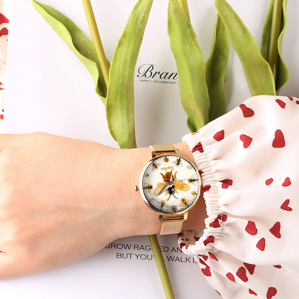 Montre-bracelet personnalisée pour femme « Juste une fille qui aime les abeilles » - Motif abeille