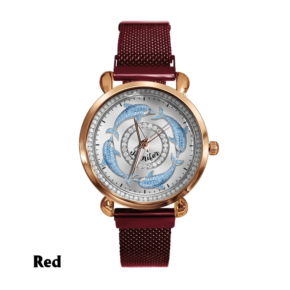 Liebe Delfine – Personalisierte Damen-Handuhr mit Delfinmotiv 