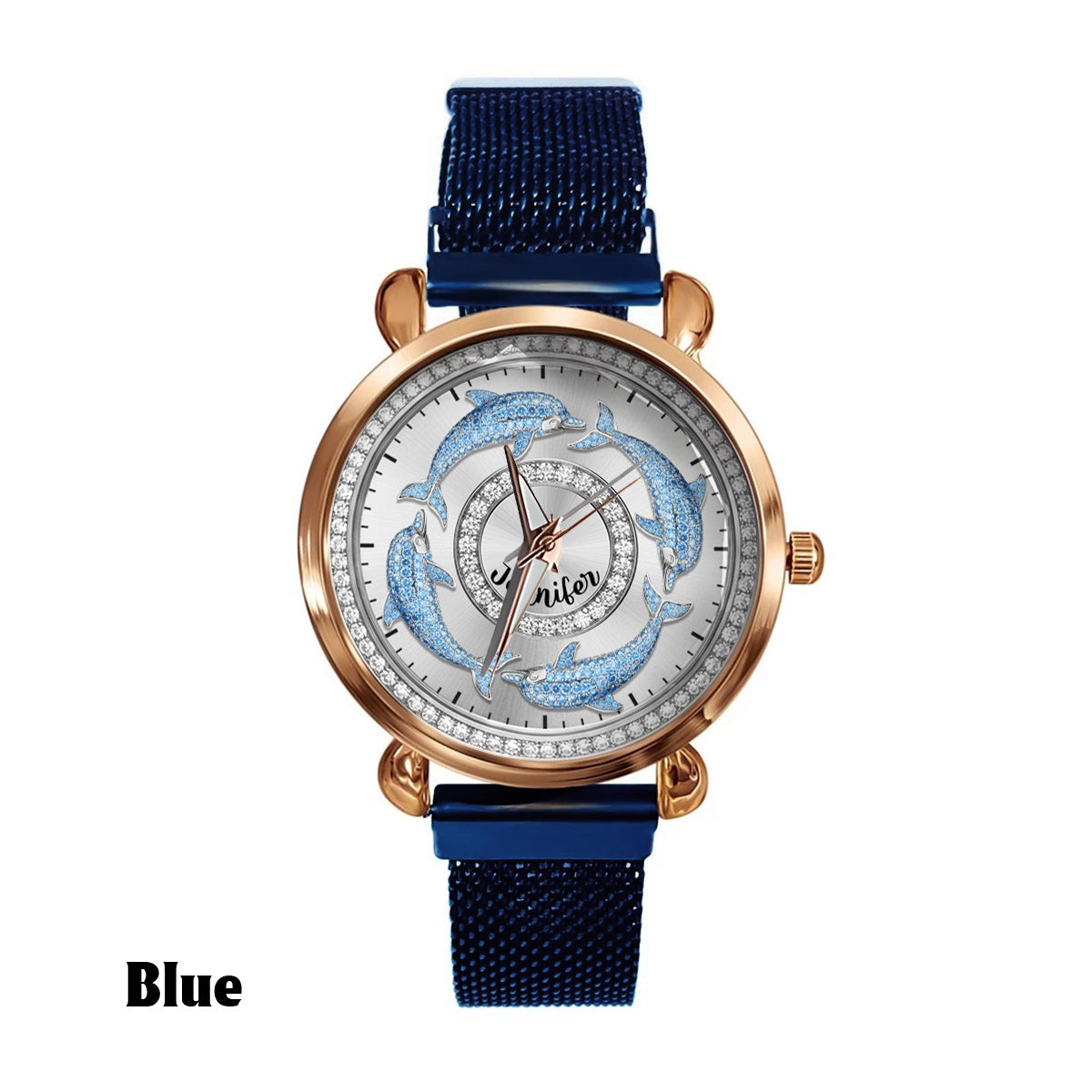 Liebe Delfine – Personalisierte Damen-Handuhr mit Delfinmotiv 