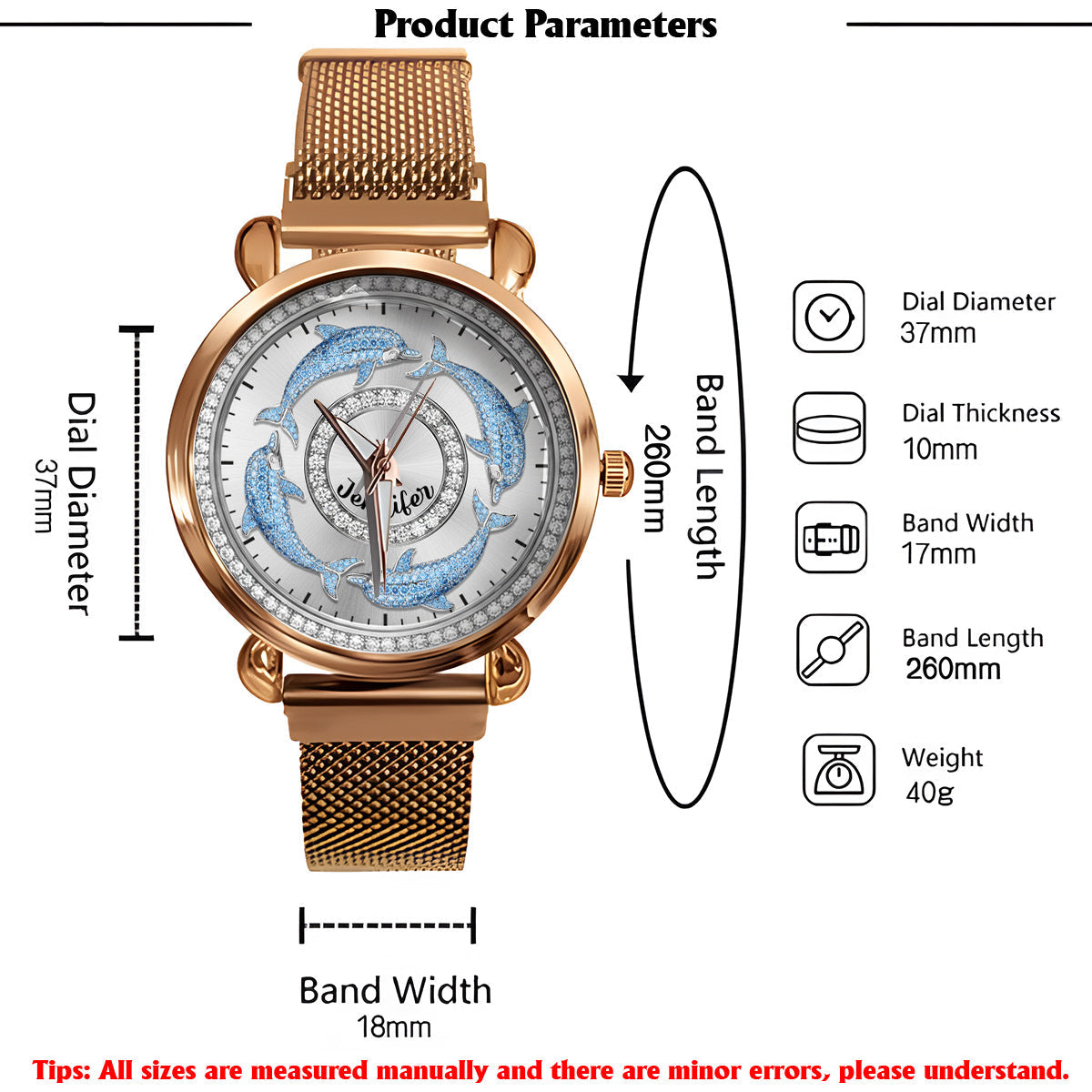 Liebe Delfine – Personalisierte Damen-Handuhr mit Delfinmotiv 