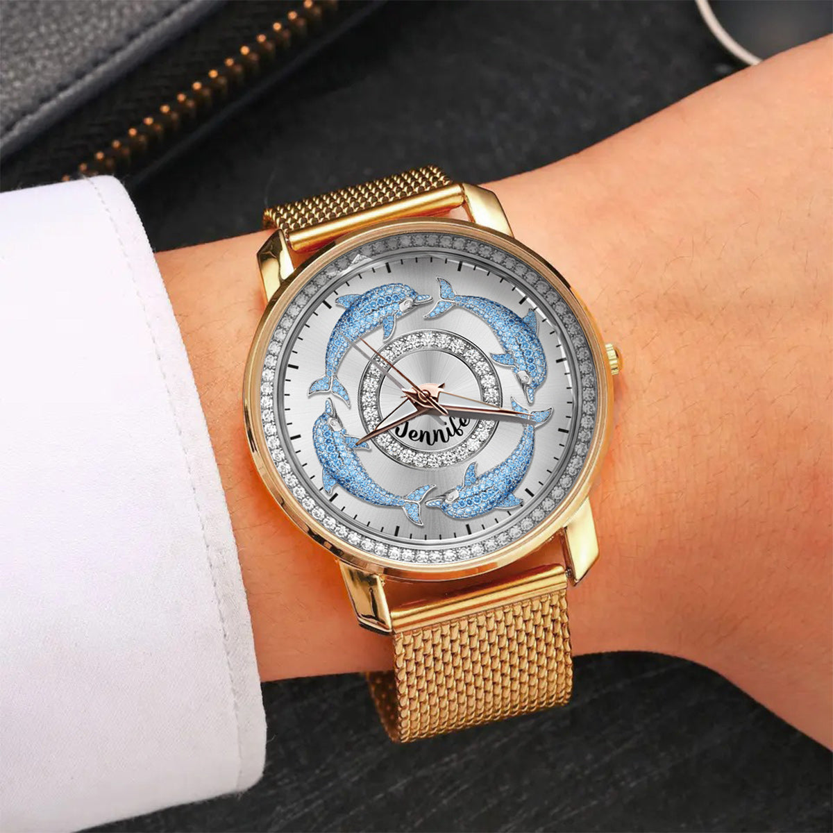 Liebe Delfine – Personalisierte Damen-Handuhr mit Delfinmotiv 
