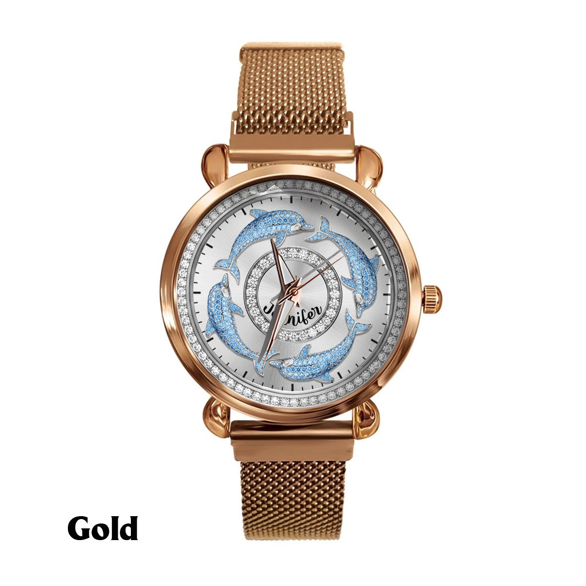 Liebe Delfine – Personalisierte Damen-Handuhr mit Delfinmotiv 