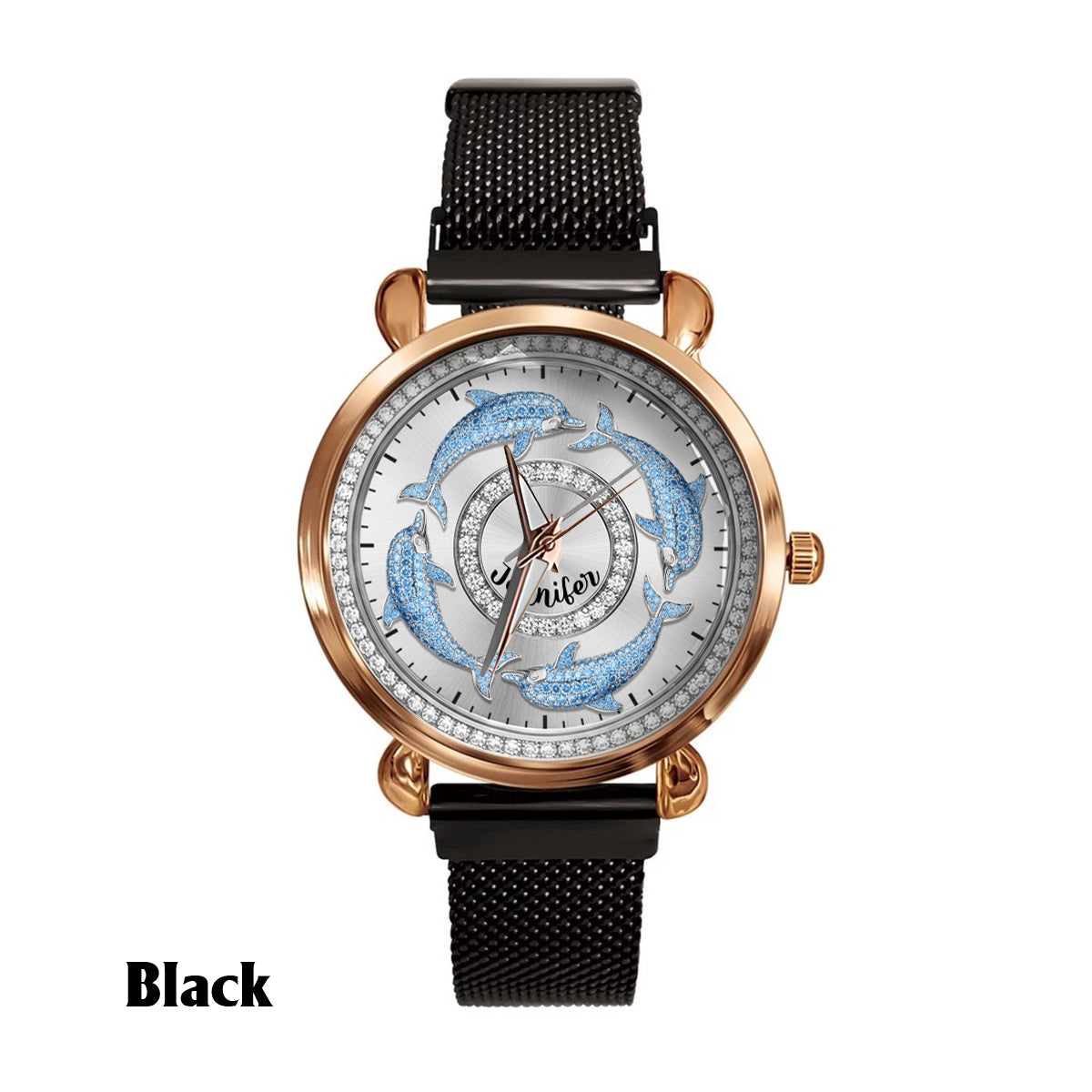 Liebe Delfine – Personalisierte Damen-Handuhr mit Delfinmotiv 