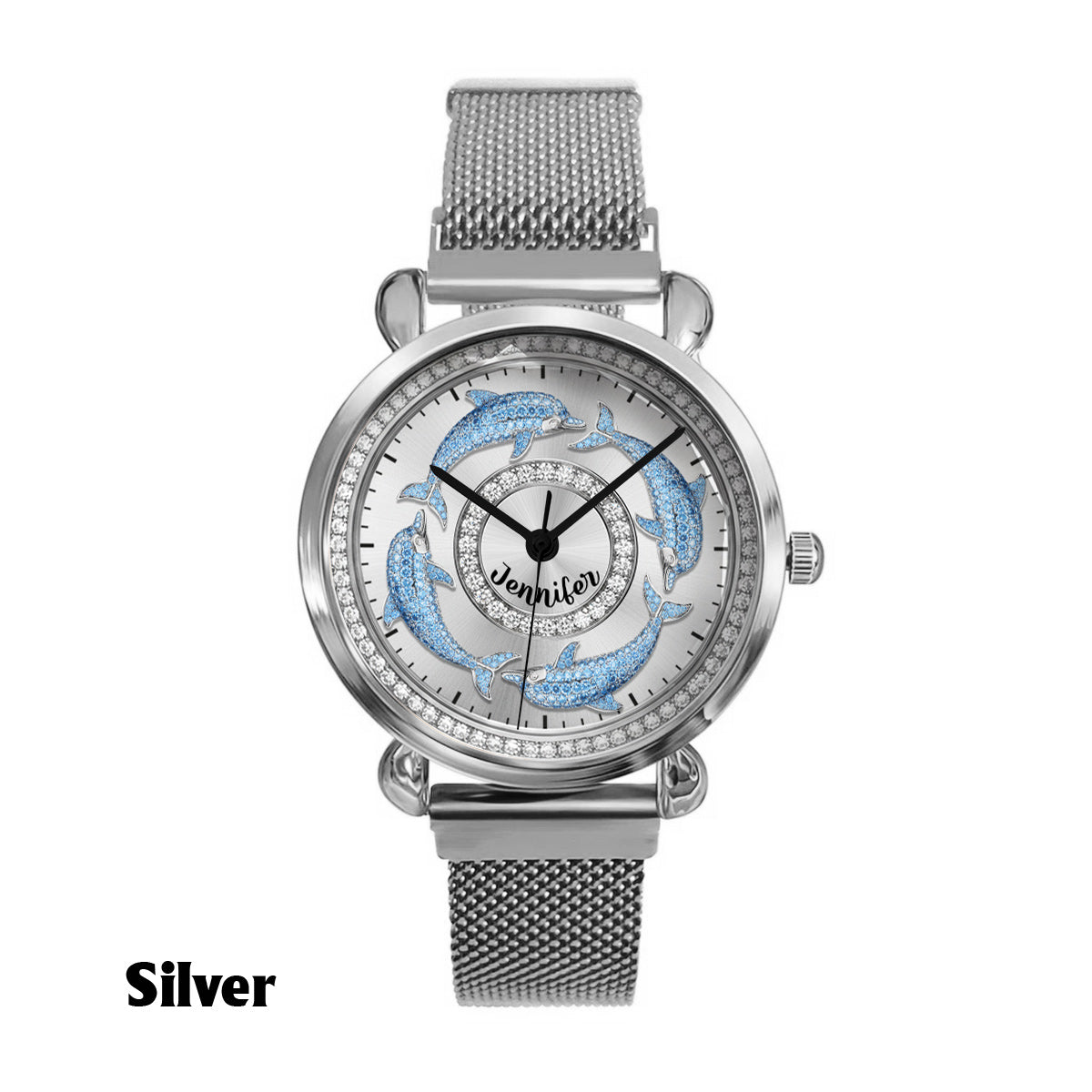 Liebe Delfine – Personalisierte Damen-Handuhr mit Delfinmotiv 