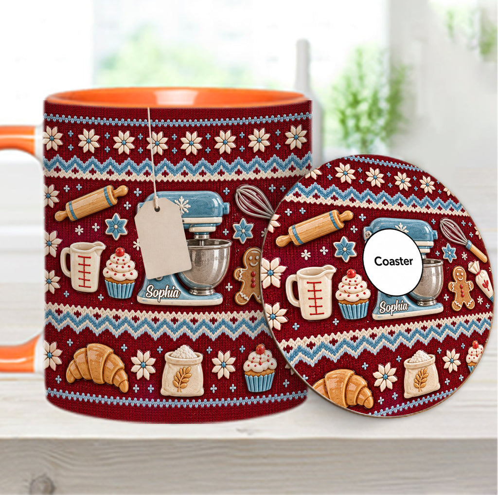 Ugly Pattern Love Baking - Personalized Baking Accent Mug & Coaster