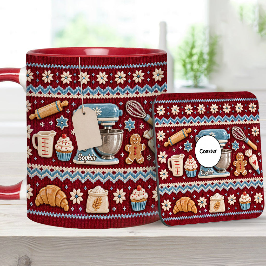 Ugly Pattern Love Baking - Personalized Baking Accent Mug & Coaster