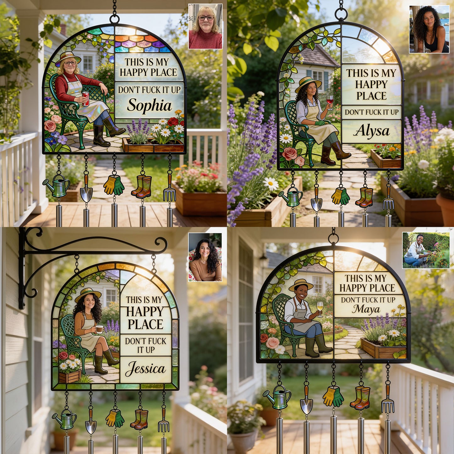 Garden Is My Happy Place - Personalized Gardening Wind Chime With Charm
