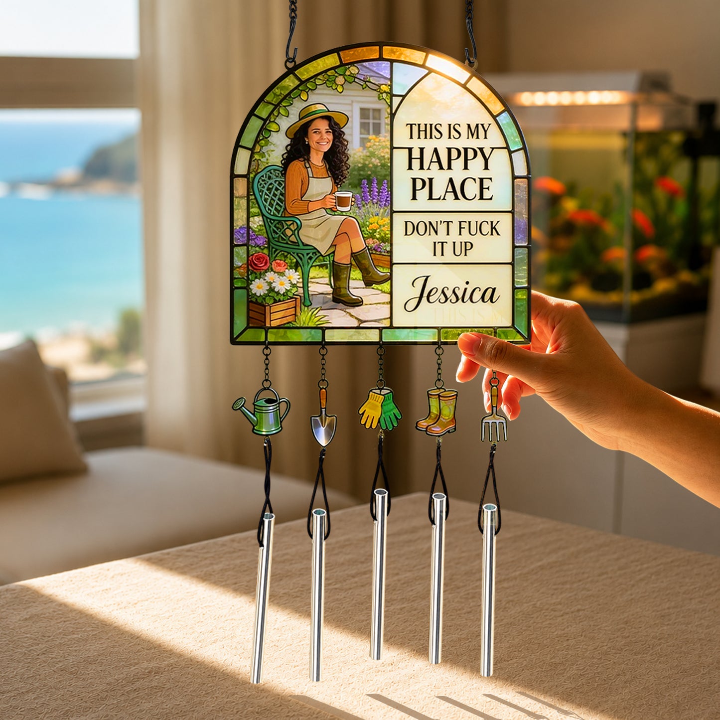 Garden Is My Happy Place - Personalized Gardening Wind Chime With Charm