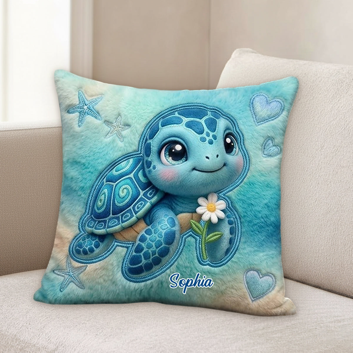 Salty Lil' Beach - Coussin en Fausse Fourrure Personnalisé Tortue
