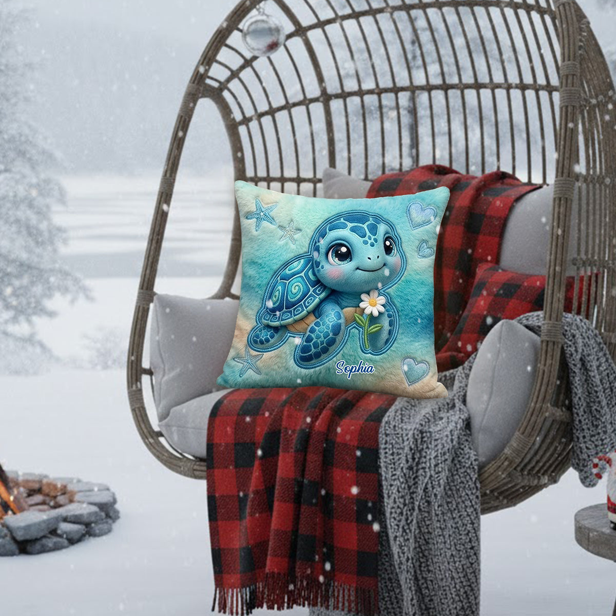 Salty Lil' Beach - Coussin en Fausse Fourrure Personnalisé Tortue
