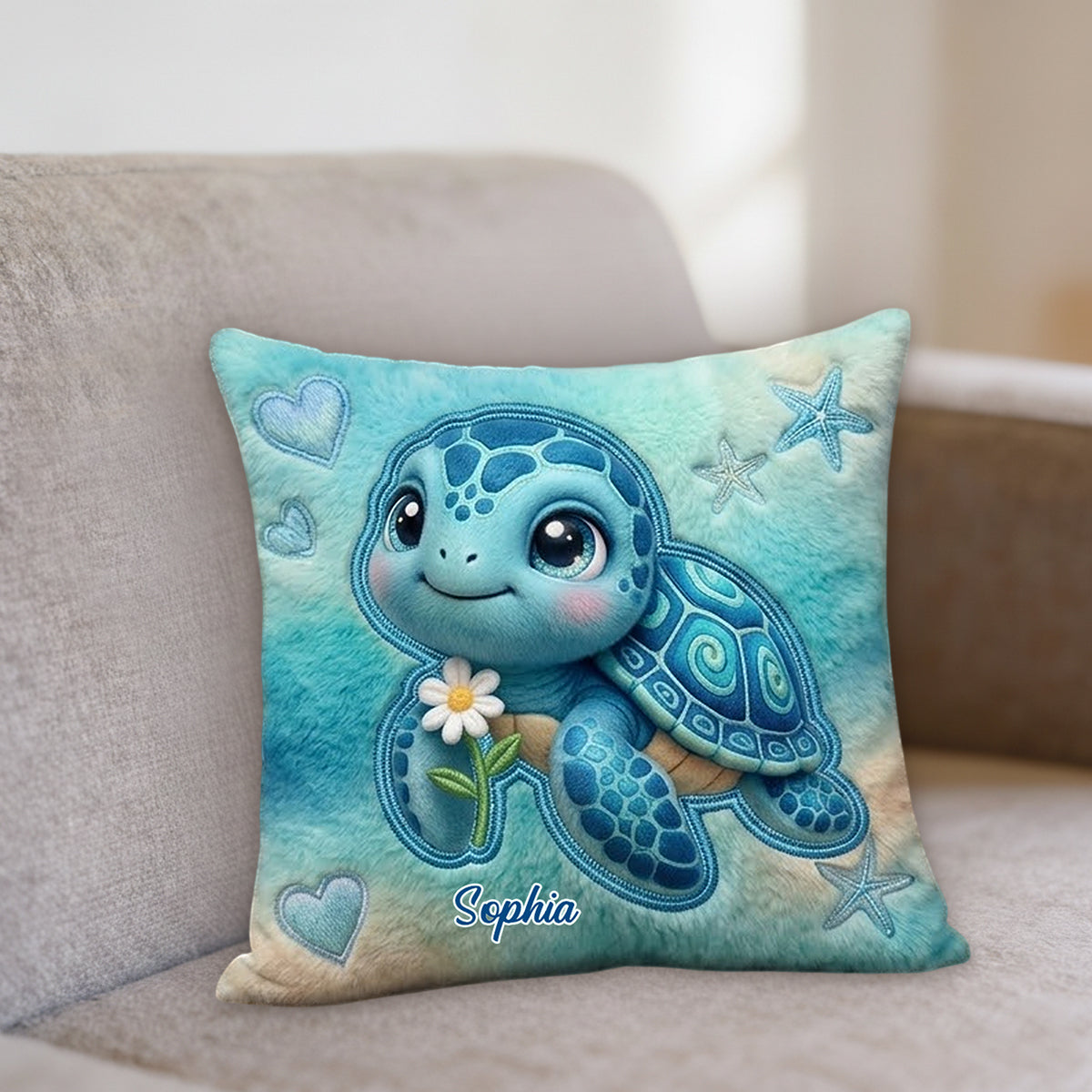 Salty Lil' Beach - Coussin en Fausse Fourrure Personnalisé Tortue