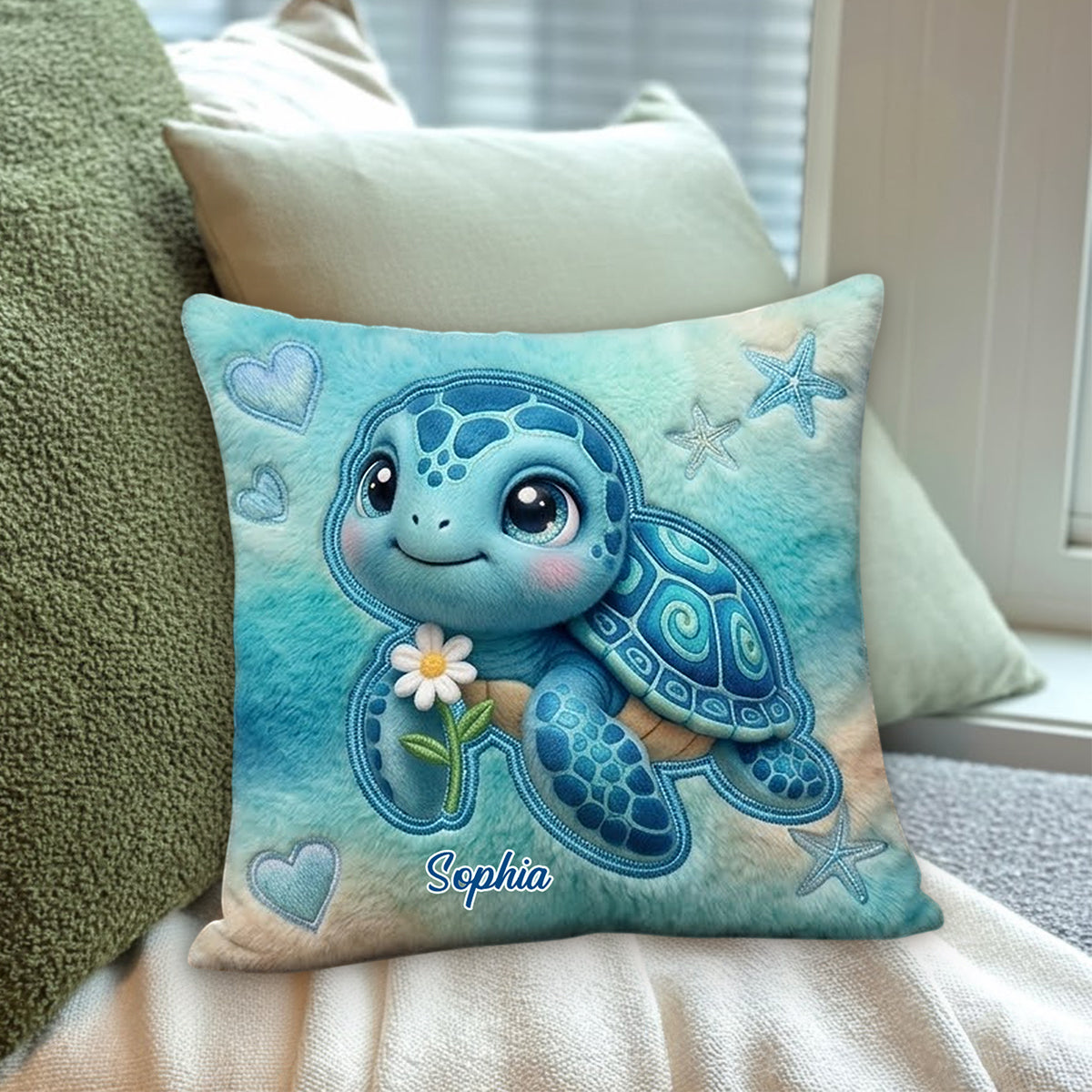 Salty Lil' Beach - Coussin en Fausse Fourrure Personnalisé Tortue