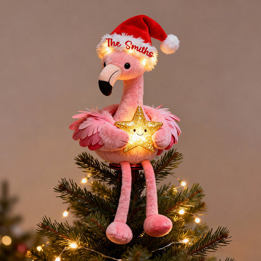 Rosa Weihnachten – Personalisierter LED-Baumspitzen-Flamingo
