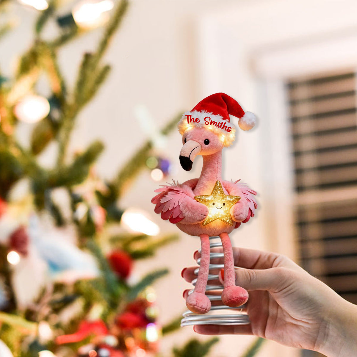 Décoration de sapin lumineuse LED flamant rose personnalisée - Noël rose