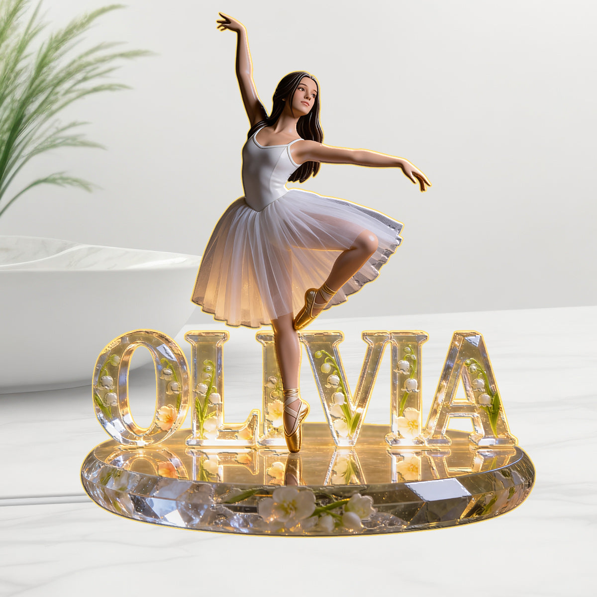 Ballerine & Floral - Lampe de Nuit LED Acrylique Personnalisée