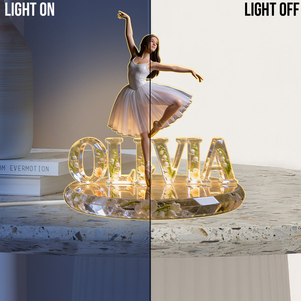 Ballerine & Floral - Lampe de Nuit LED Acrylique Personnalisée