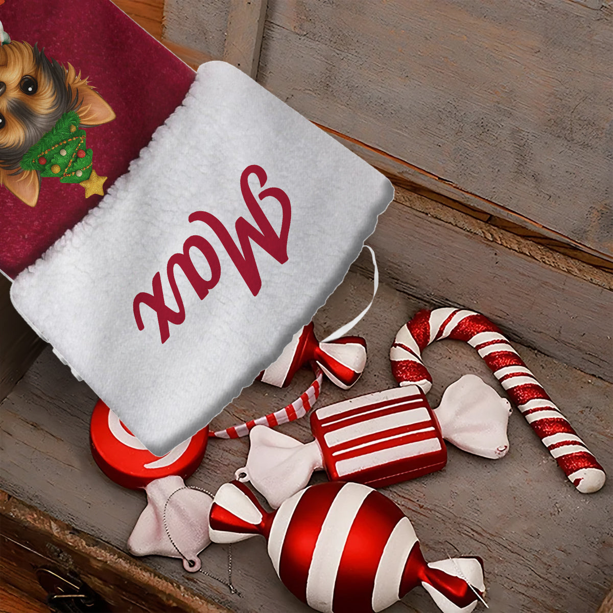 Fröhliche Hundeweihnachten! - Personalisierter Weihnachtsstrumpf in Hundeform