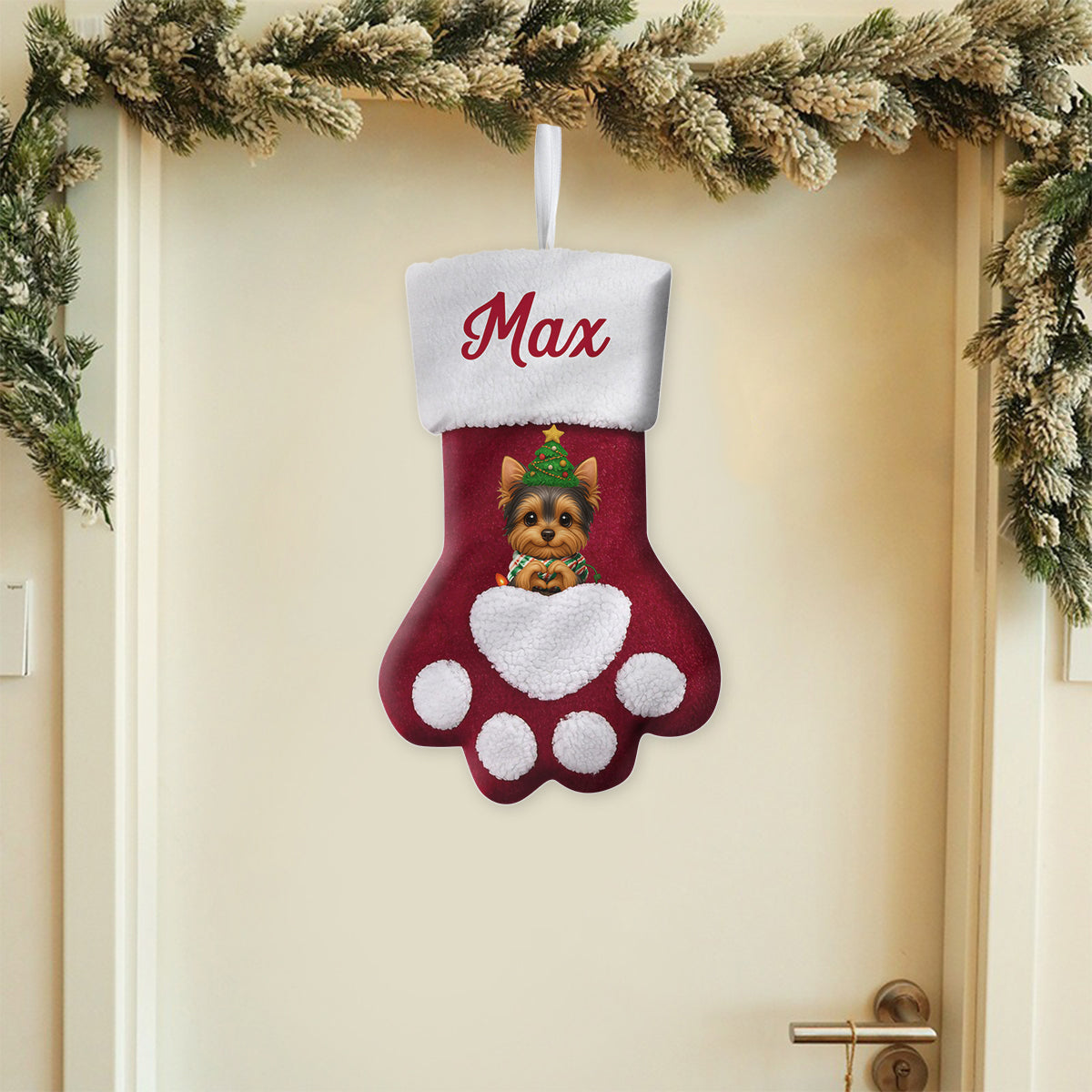 Fröhliche Hundeweihnachten! - Personalisierter Weihnachtsstrumpf in Hundeform