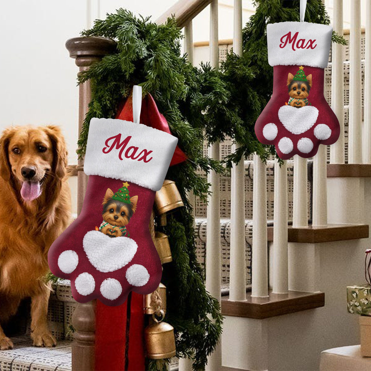 Fröhliche Hundeweihnachten! - Personalisierter Weihnachtsstrumpf in Hundeform