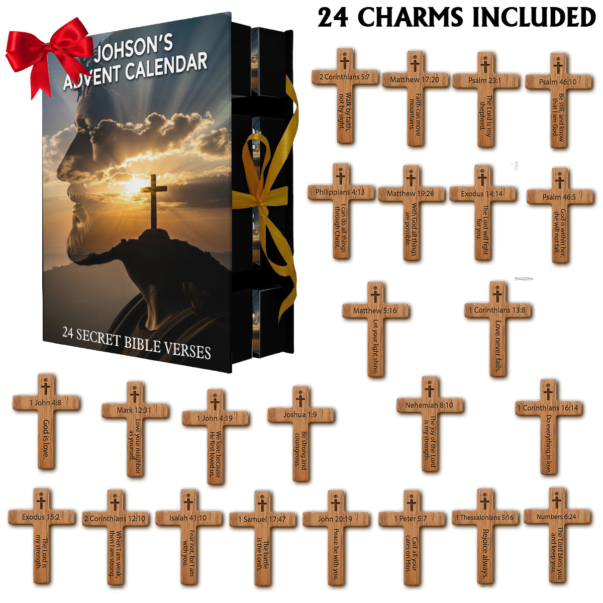 Calendrier de l'Avent avec versets bibliques - Calendrier de l'Avent chrétien pliable et personnalisé avec décorations
