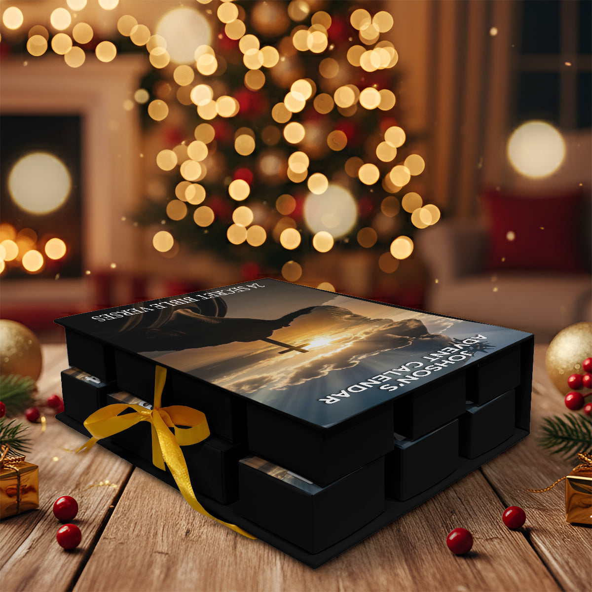 Calendrier de l'Avent avec versets bibliques - Calendrier de l'Avent chrétien pliable et personnalisé avec décorations